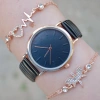 Siyah Rose Metal Kordon Kadın Saat Kombini 8661