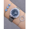 Taşlı Silver Hasır Mıknatıslı Kordon Kadın Saat Kombini 1139