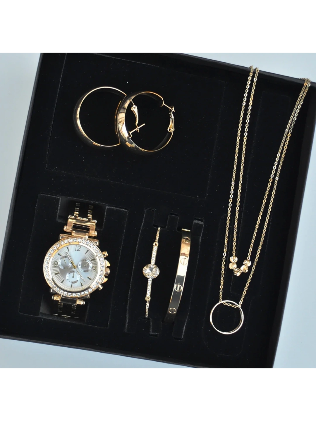 Gold Kolye Küpe Bileklik Saat Seti 3671