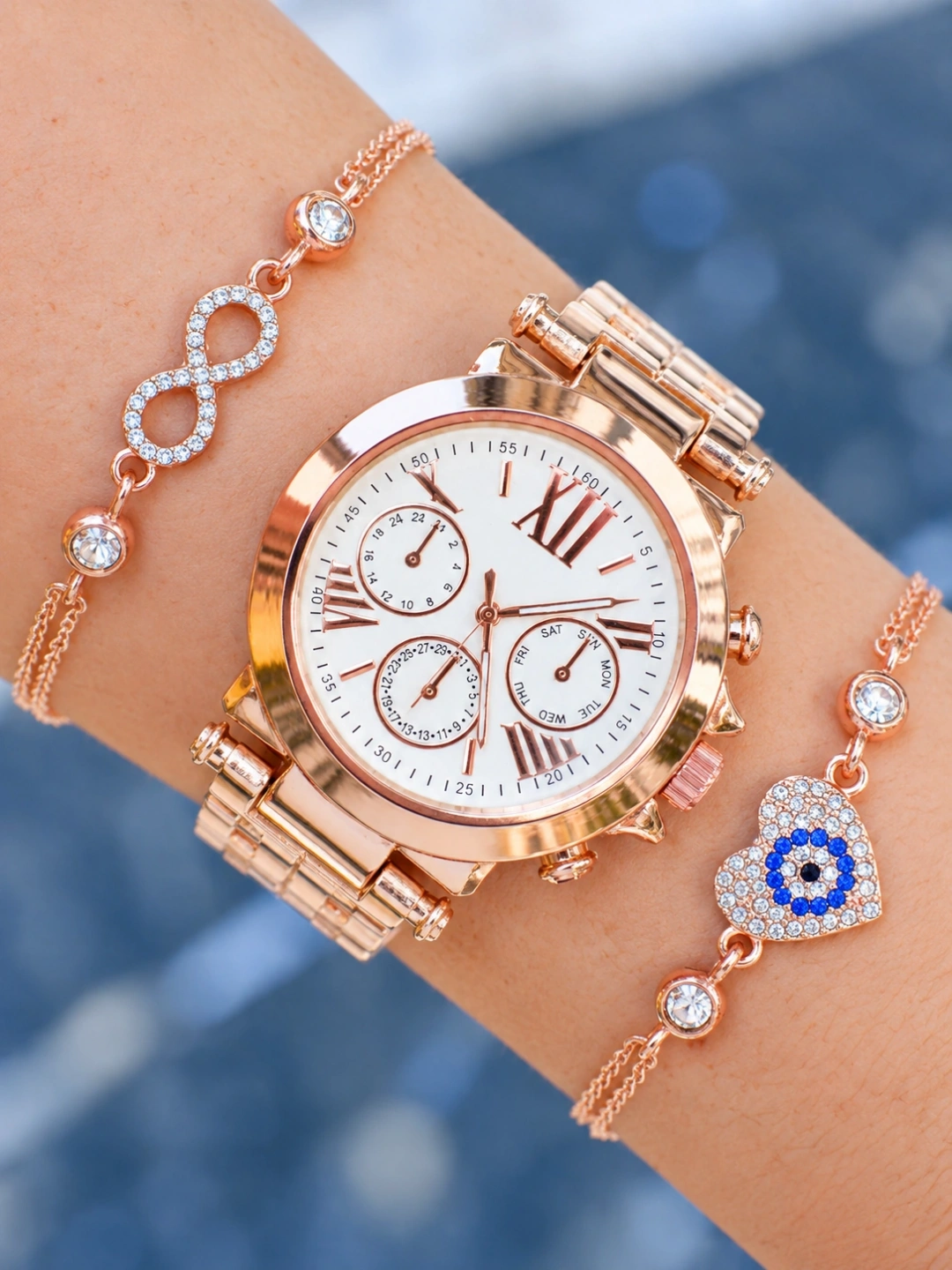 Rose Gold Metal Kordon Bayan Saat Kombini 9818