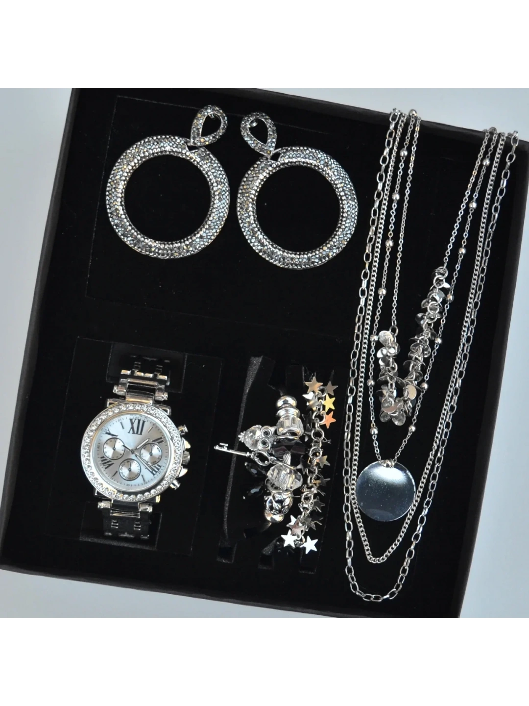 Silver Kolye Küpe Bileklik Saat Seti 3664