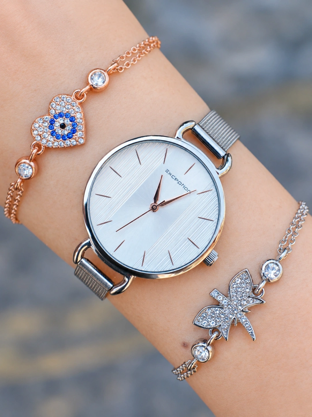 Silver Rose Hasır Kordon Kadın Saat Kombini 9693