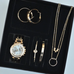 Gold Kolye Küpe Bileklik Saat Seti 3671