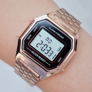 Rose Gold Metal Kordon Dijital Unisex Saat 9986