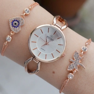 Rosegold Metal Kordon Kadın Saat Kombini 2184