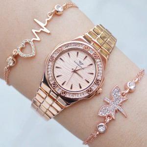 Rosegold Metal Kordon Kadın Saat Kombini 2996