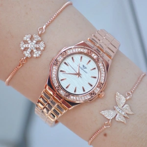 Rosegold Metal Kordon Kadın Saat Kombini 1463