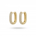 925 Ayar Gümüş İğneli Full Zirkon Taşlı Gold Oval Küpe