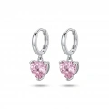 Pembe Swarovski Taşlı Silver Kalpli Küpe
