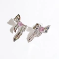 Silver Mini Pembe Taşlı Fiyonk Küpe