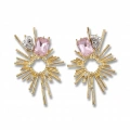 Gold Pembe Taşlı Tasarım Küpe