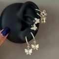 Çelik Çift Earcufflı Kelebekli 6 Lı Küpe Seti