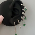 Çelik Silver Yeşil Taşlı 6 Lı Küpe Seti