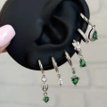 Çelik Silver Yeşil Taşlı 6 Lı Küpe Seti