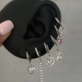 Çelik Silver Kalpli Suyolu Detay 6 Lı Küpe Seti