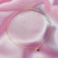 925 Ayar Gümüş Gold Koyu Pembe Kalp Choker