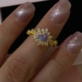 925 Ayar Gümüş Gold Mor Detaylı Yüzük