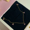 925 Ayar Gümüş Gold Pembe 5 Kelebekli Kolye