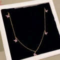 925 Ayar Gümüş Gold Pembe 5 Kelebekli Kolye