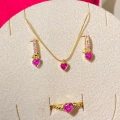 925 Ayar Gümüş Gold Pembe Kalpli Set