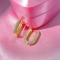 925 Ayar Gümüş İğneli Full Zirkon Taşlı Gold Oval Küpe