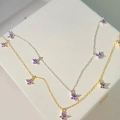 925 Ayar Gümüş Mor Gold 5 Kelebekli Kolye
