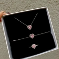 925 Ayar Gümüş Pembe Swarovki Kalpli Set