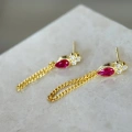 925 Ayar Gümüş Pembe Taşlı Zincir Küpe