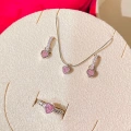 925 Ayar Gümüş Silver Açık Pembe Kalpli Set
