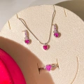 925 Ayar Gümüş Silver Pembe Kalpli Set