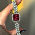 Bordo Kristal Taşlı Kol Saati