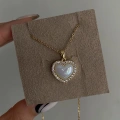 Çelik Beyaz Taşlı Kalp Kolye
