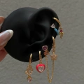 Çelik Gold Pembe Kalp Detaylı 6 Lı Küpe Seti