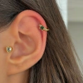 Çelik Gold Yeşil Baget Taşlı Halka Piercing