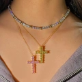 Çelik Gold Yeşil Taşlı Haç Kolye