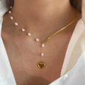Çelik İnci Detaylı Kalpli Y Kolye