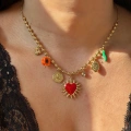 Çelik Kırmızı Kalpli 7 Charmlı Kolye