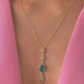 Çelik Mavi Taşlı Y Kolye
