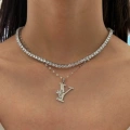 Çelik Melek Detaylı Silver Y Harfli Kolye