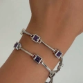 Çelik Mor Kare Taşlı Bileklik