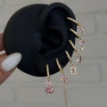 Çelik Pembe Çiçek Detay 6 Lı Küpe Seti