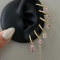 Çelik Pembe Çiçek Detay 6 Lı Küpe Seti