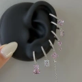 Çelik Silver Pembe Çiçek Detay 6 Lı Küpe Seti