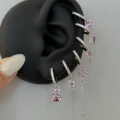 Çelik Silver Pembe Çiçek Detay 6 Lı Küpe Seti