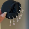 Çelik Pembe Üçgen Detay 6 Lı Küpe Seti