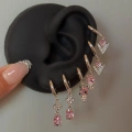 Çelik Pembe Üçgen Detay 6 Lı Küpe Seti