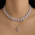 Çelik Pembe Oval Taşlı Kolye