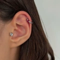 Çelik Pembe Taşlı Halka Piercing