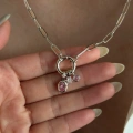 Çelik Silver 3 Charmlı Çiçekli Kolye