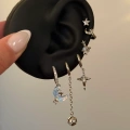 Çelik Silver Hologramlı Hilal Detay 6 Lı Küpe Seti